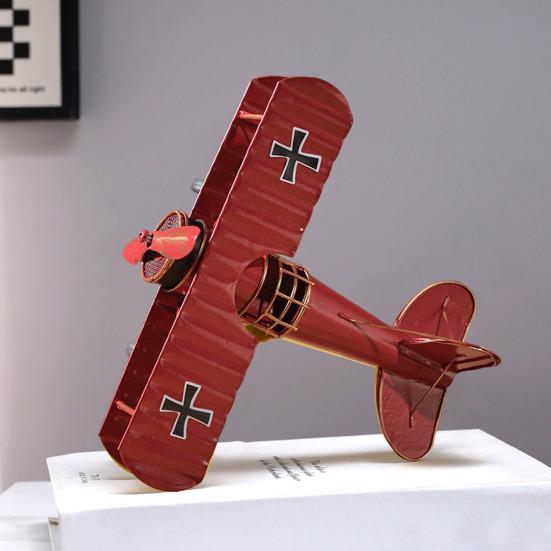 Iron Airplane Model Vintage Biplane Tabletop Ornament Collectible Mini Glider Biplane
