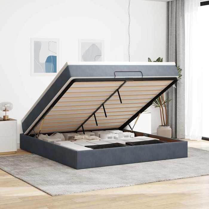 VidaXL Ottoman Bed Frame with Mattress Dark Grey 160x200 Cm Velvet 3311196