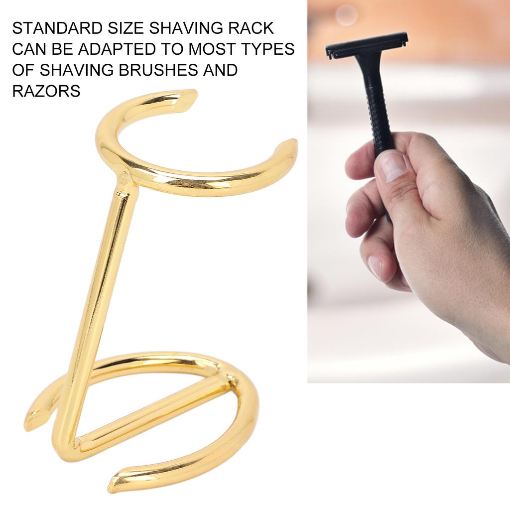 Shave Brush Stand Portable Standard Size Golden Alloy Safety Razor Stand for Men Save Space