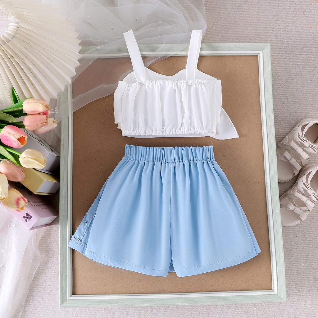 Girls Fashion Suit Summer Children's Multi-colored Suit Bow Halter with Trouser Skirt Suit