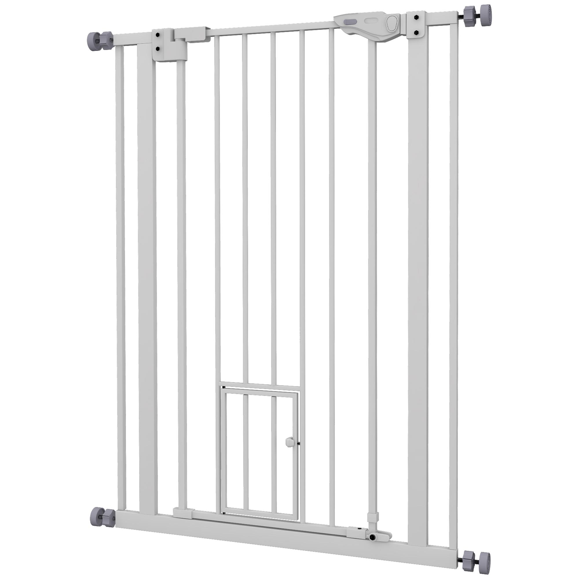 Barrière pour animaux de compagnie extra haute Barrière de sécurité pour chien d'intérieur avec chatière Fermeture automatique 74 80 cm de large Blanc