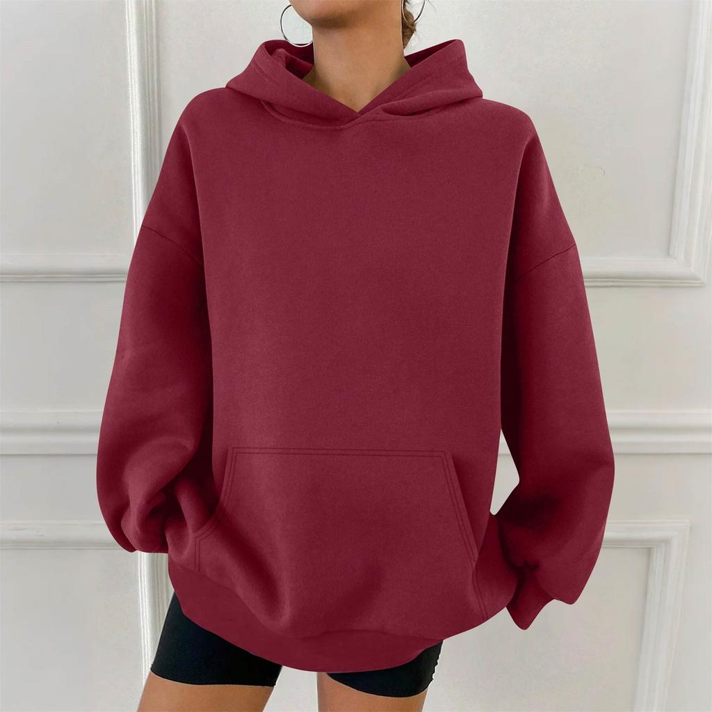 Women's Fashion Casual Solid Color Pocket Long Sleeve Hoodie