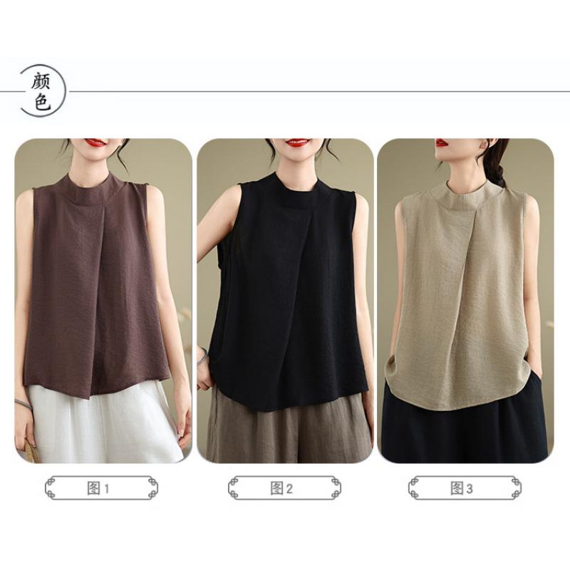 Women Loose Sleeveless Cotton Linen Summer Casual Top