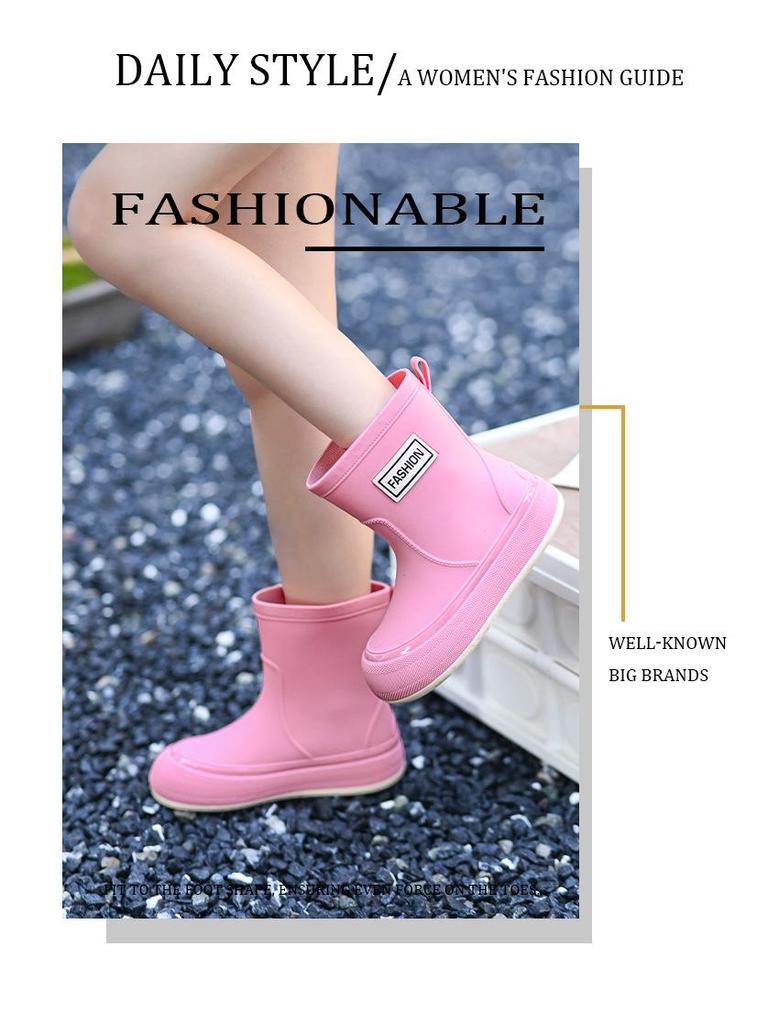 Damen Wasserdichte Verstellbare Mid-Calf Regenstiefel mit Weicher Sohle & Fixierter Kordel