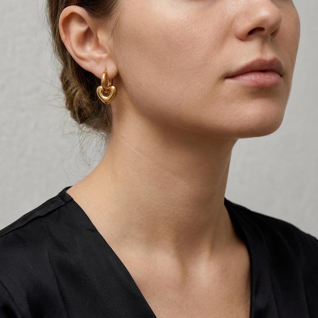 Exquisite Stainless Steel Heart Love Hoop Earrings for Women Punk Hiphop Imitation Pearl Drop Earrings Waterproof Jewelry