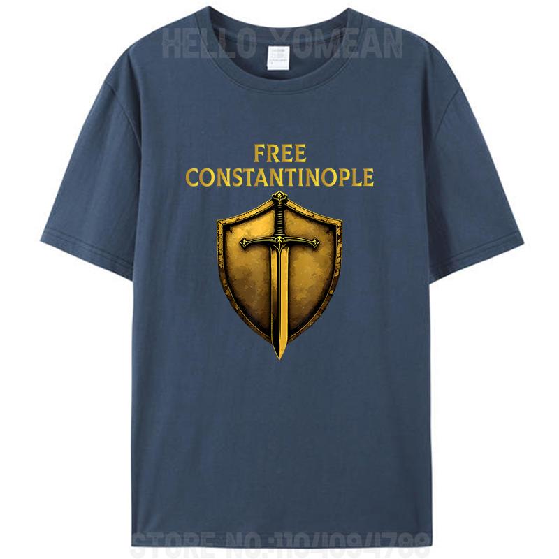 Kostenloses Konstantinopel Meme Schild und Schwert Retro Unisex T-Shirt Baumwolle Lässig Streetwear Mode Grafik Kurzarm T-Shirts Oberteile