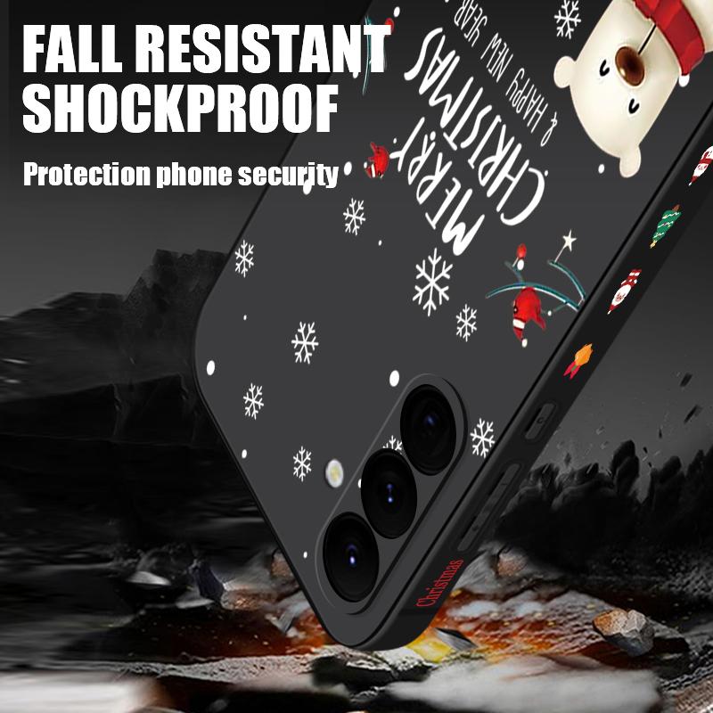 Christmas Bear Elk Phone Case For Samsung Galaxy S25 Ultra S24 Plus S22 S23 S21 FE A15 A16 A17 A35 A36 A54 A55 A56 Shockproof Soft TPU Lanyard Cover
