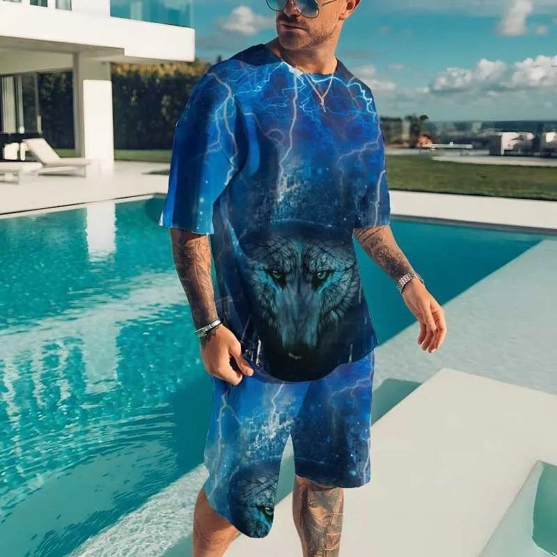 Summer New Men's Animal T-shirt Set 3D Printed Animal Pattern