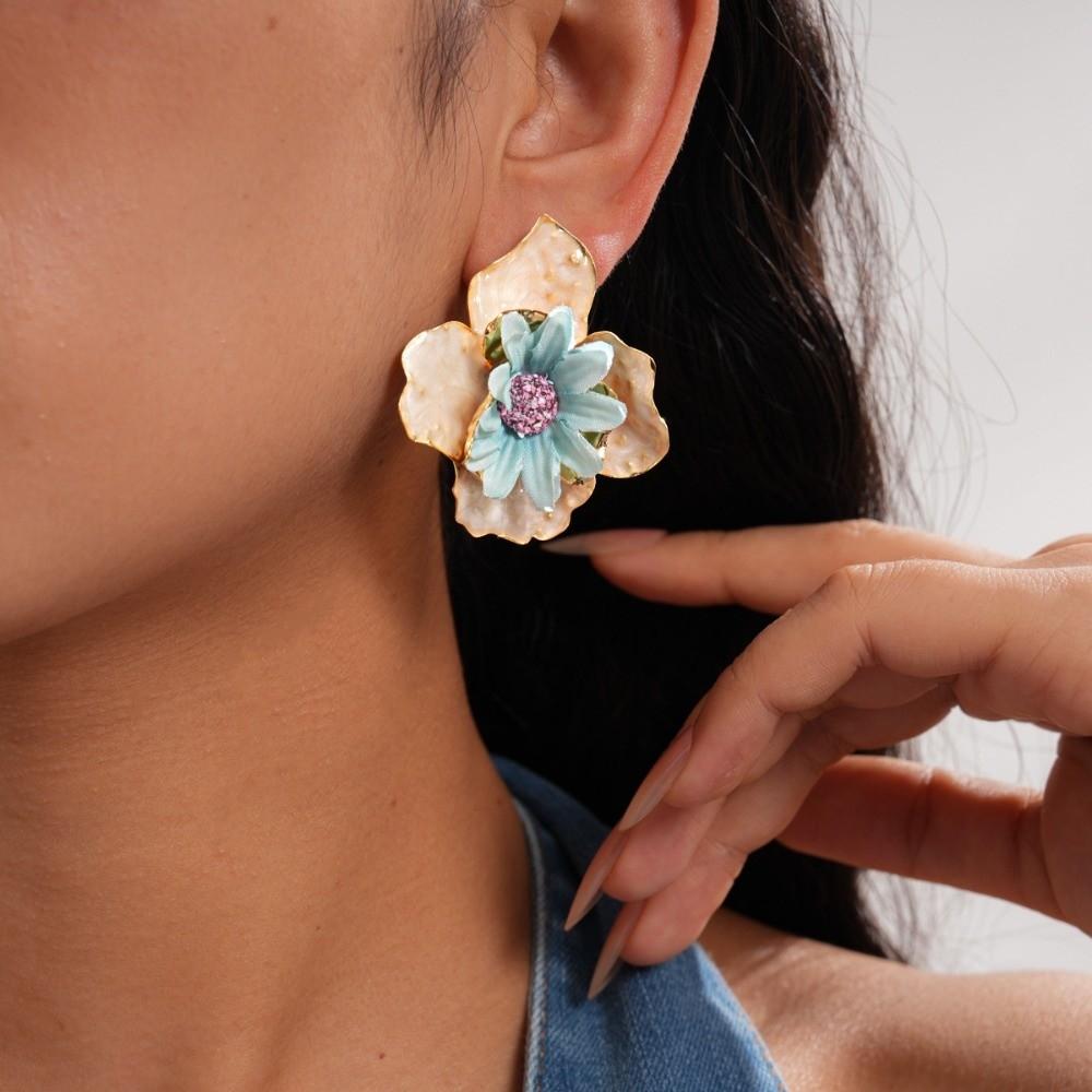Korean Style Exaggerated Ear Pendant Iron Cloth Floral Ear Studs Colorful Flower Earrings  Daily