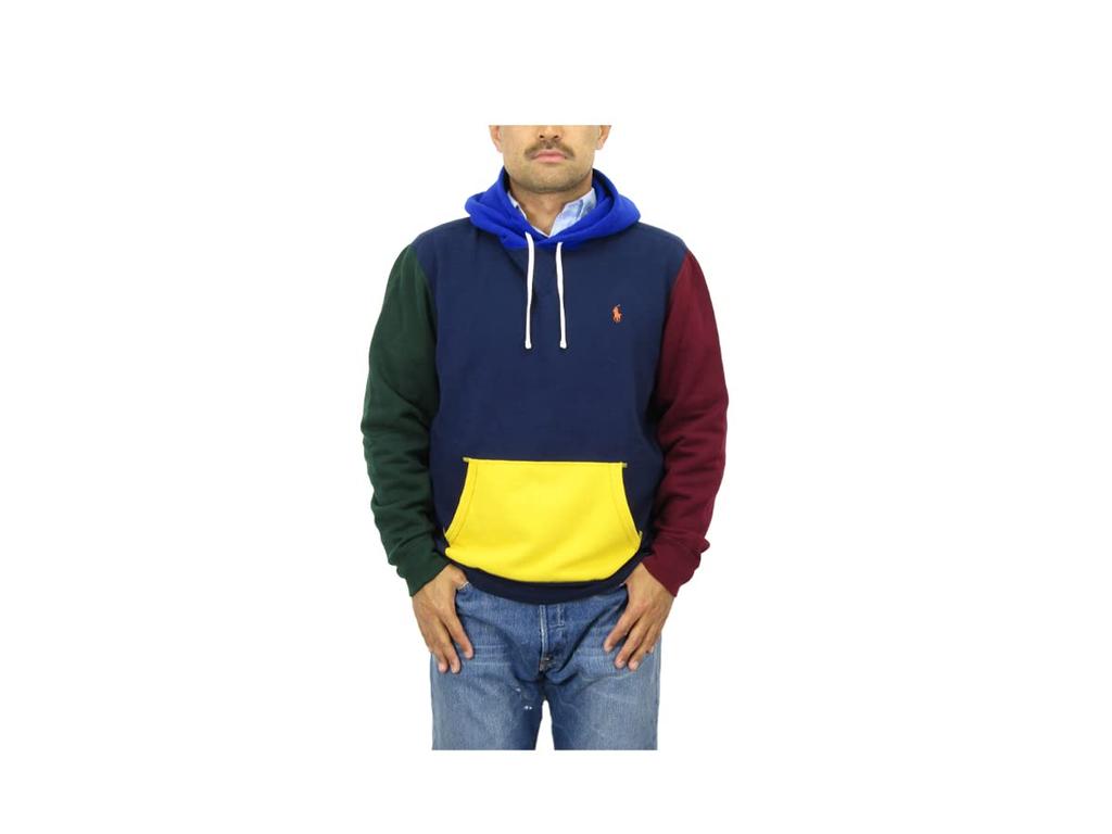 Polo Ralph Lauren Paneled Pony Embroidered Pullover Sweatshirt Size Navy Multicolor Men's Hoodie, XL, (Product Code 0102957)