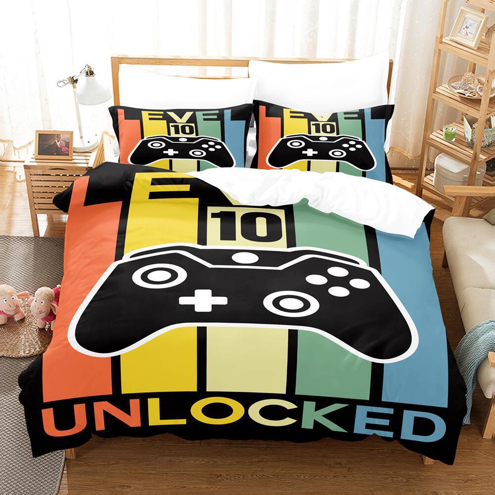 Cartoon Animation Digital Printing Keyboard Gamepad Bedding Three-Piece Microfiber Polyester Cotton Duvet