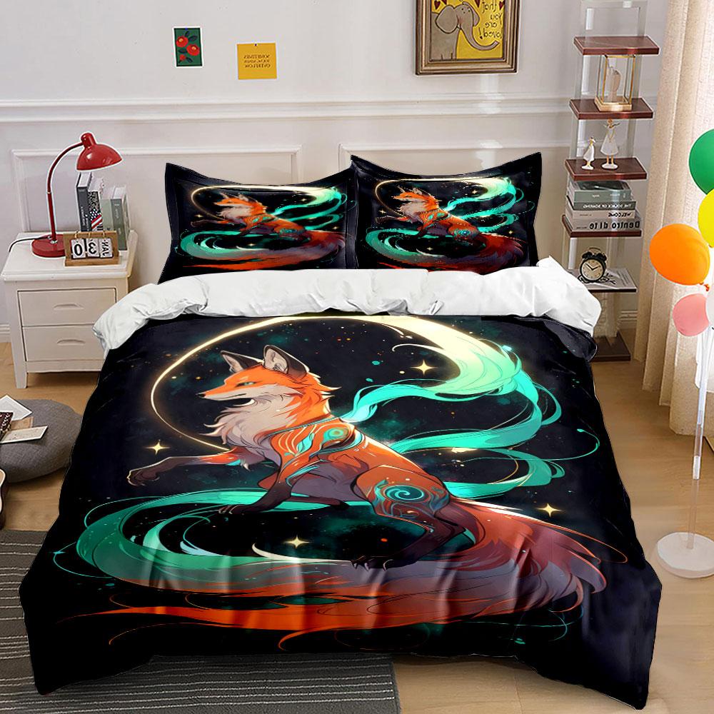 Fox with glowing swirls Bedding sets Duvet cover sets Duvet covers Pillowcases(1*Duvet Cover 2*Pillowcases without duvet insert) 135x200cm