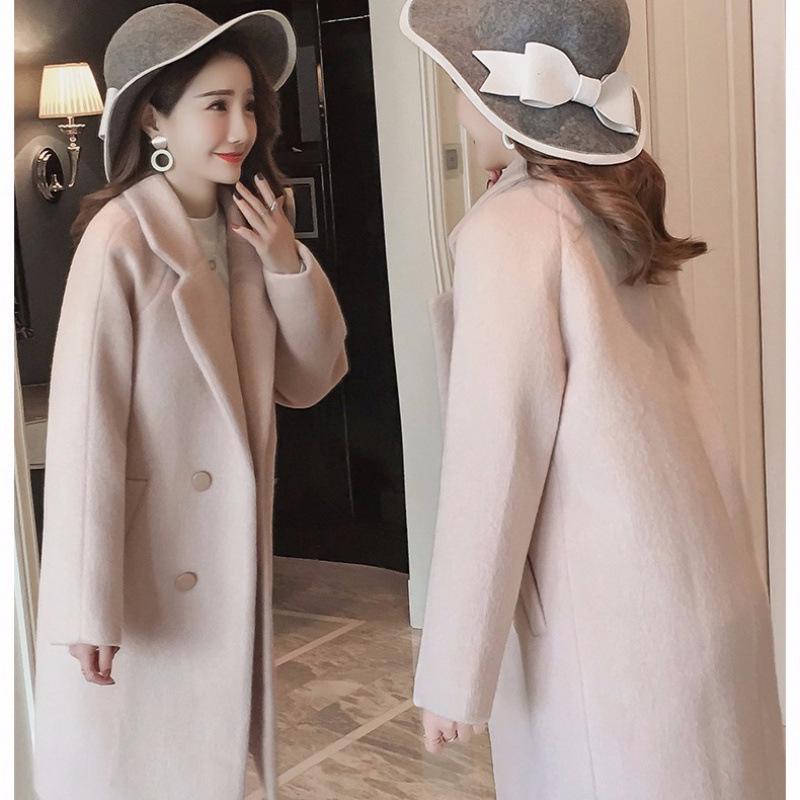 Korean Style Loose Fit Woolen Coat with Cotton Padding - Mid-Length & Slimming Design