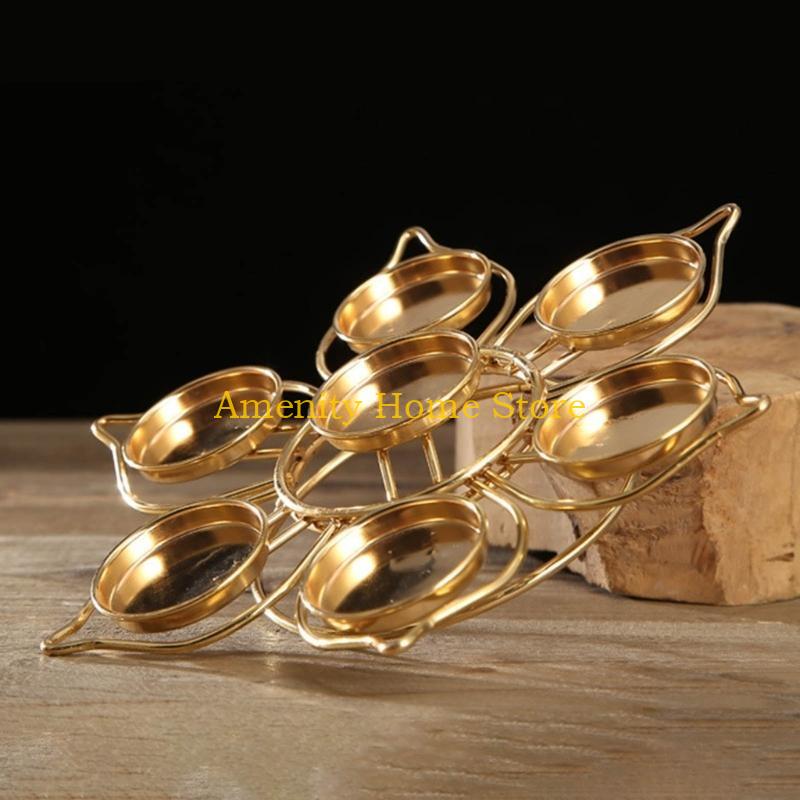 F26C Butter Lamp Holder Pure Copper Candlestick Candle Holder Seven Star Lamp Holder Lotus Buddha Lamp Base