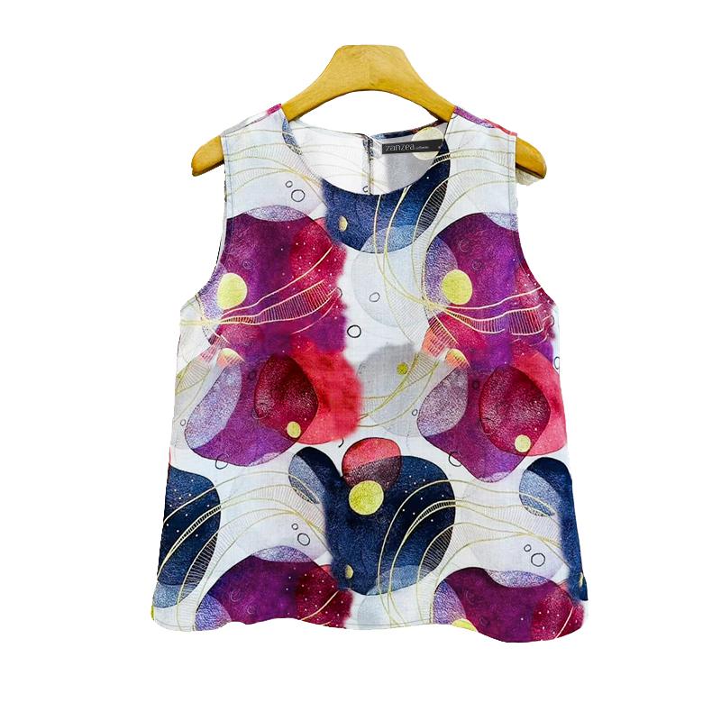 

ZANZEA Женские повседневные топы-майки без рукавов свободного кроя с круглым вырезом и принтом