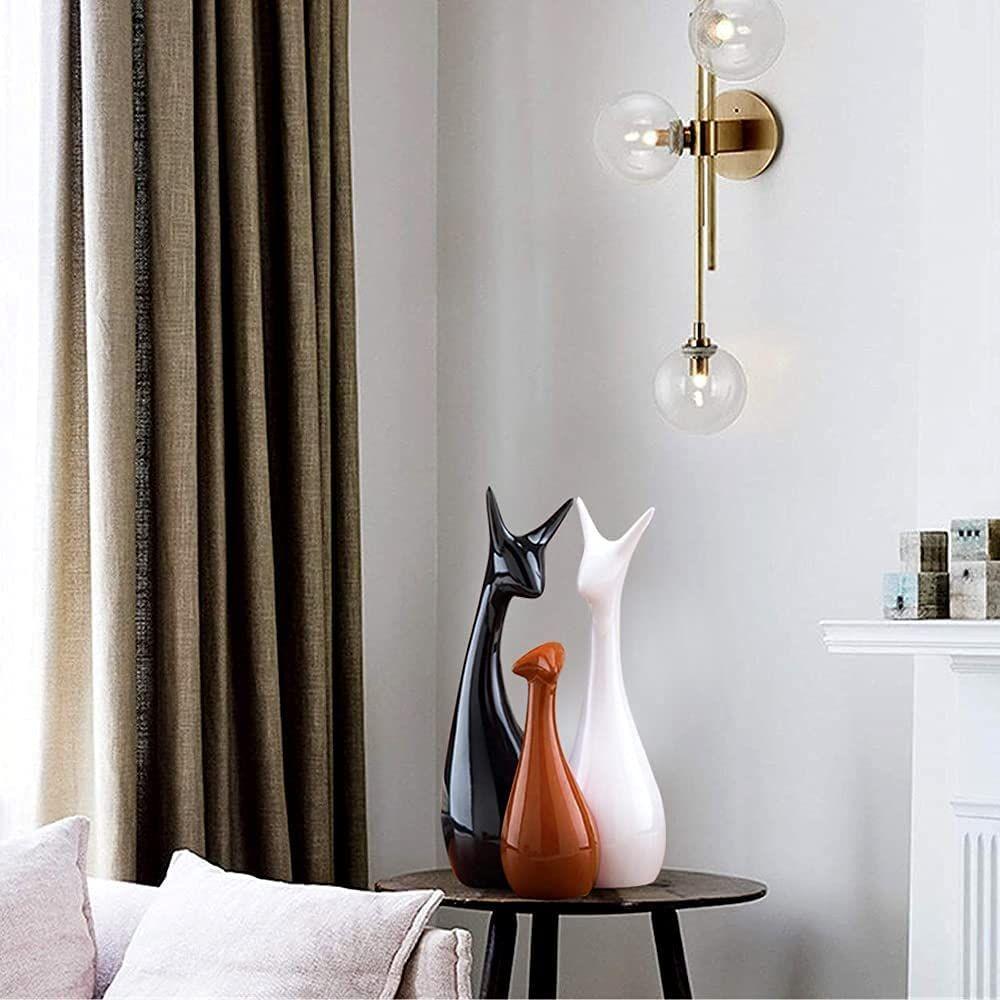 Home Decor Lucky Deer Statue Family Ceramic Figures - (Set of 3, Black,Brown,White)