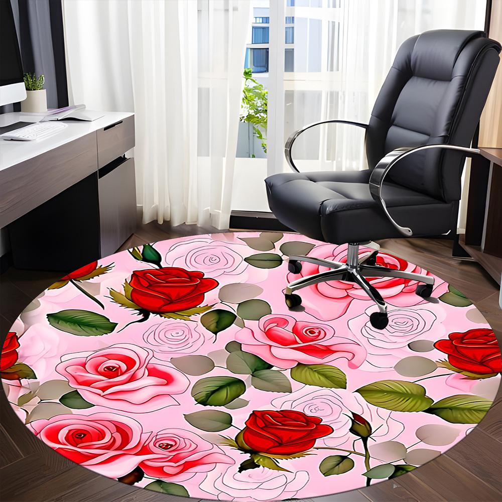 1 Stück Rundteppich mit Rosenmuster für das Büro, rutschfest, weich und langlebig, Büroteppich für die Innendekoration, perfekt für das Büro, schöne Dekoration yy26032308