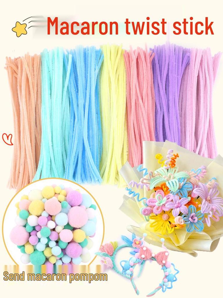 Colorful DIY Chenille Pipe Cleaner Bouquet - Plush, Handmade Spring Craft Pack In Macaron Shades for Children