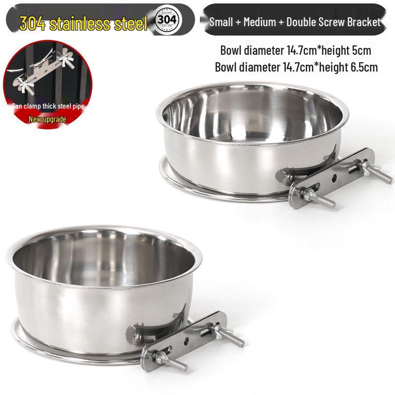 304 Stainless Steel Anti-Spill Hanging Pet Food Bowl for Cages