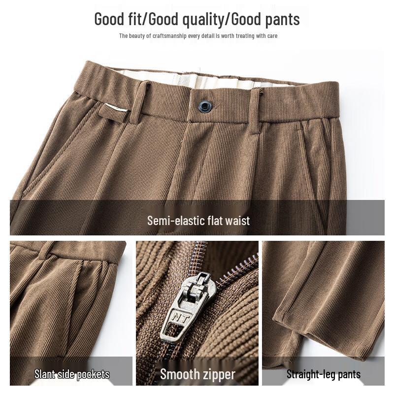 ROMON Men's Thickened Warm Straight-Leg Corduroy Casual Pants