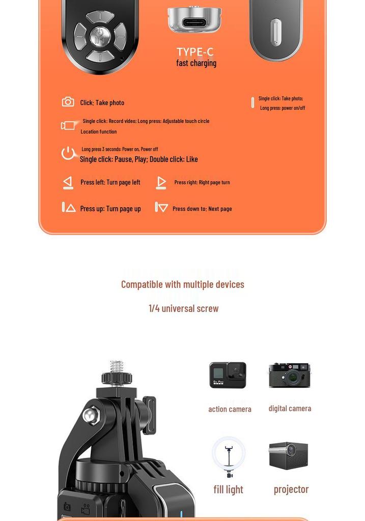 Multifunctional Bluetooth Selfie Stick: Four-Leg Stand with Remote, Wide-Angle Rotating Ball Head