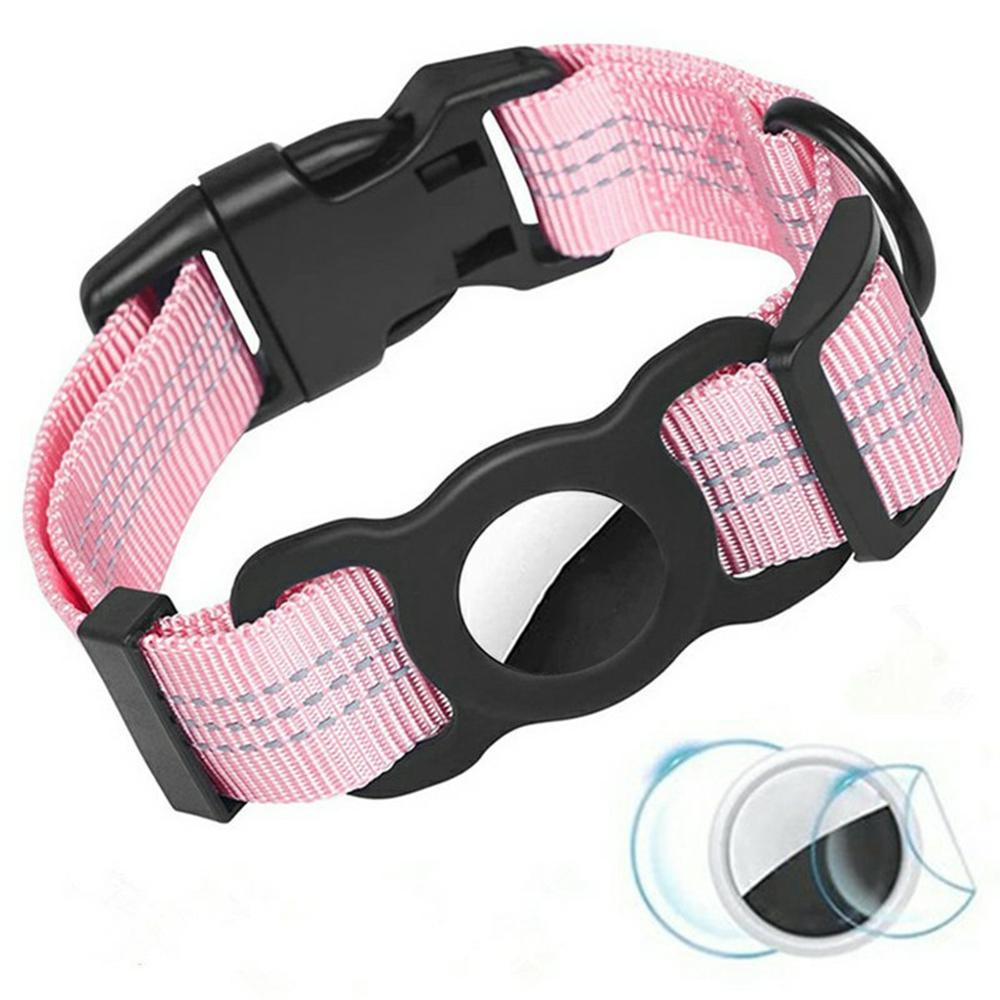 Reflective Nylon Pet Dog Collar for AirTag Bluetooth-compatible Tracker Silicone Case,Size: M