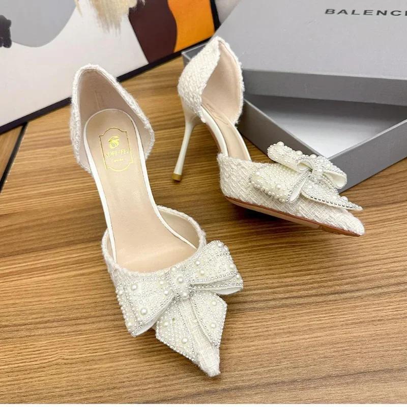 Ladies new luxury high heels pointed elegant pumps Hollow water drill single shoes ladies fashion comfortable sandals