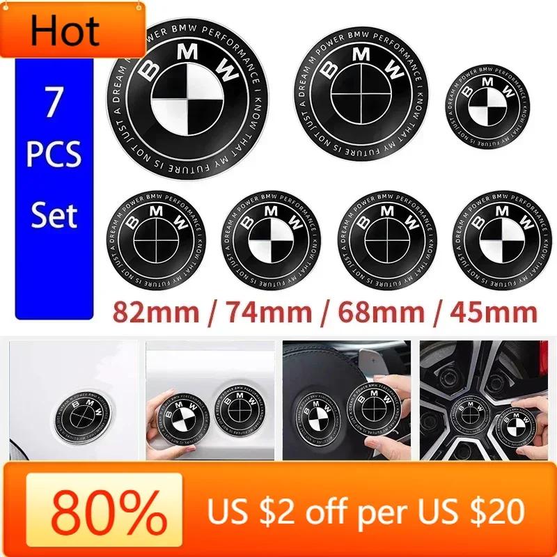 QMBR7 2025 Hots E60 7pcs 45mm 68mm 74mm 82mm Car Front Hood Emblem rear boot badge Steering wheel Logo for BMW M F30 G01 E36 E39 E87 E