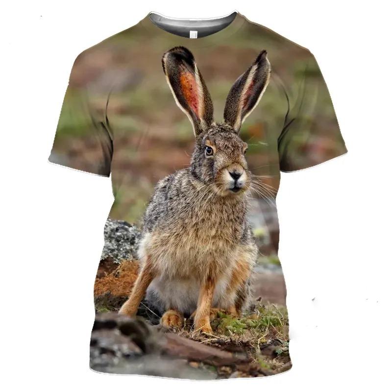 Hot Hunting Crazy Animal Large Silhouette T-shirt Men's Fitness Top 3D HD Printed Rabbit Hip Hop Graphic Short Sleeve Clothing