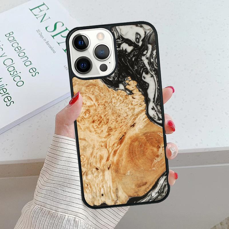 Wood Resin Marble Printed Soft Rubber Phone Case For iPhone 17 Air 15 16 16e 14 13 12 11 Pro Max Coque PLUS fundas cover