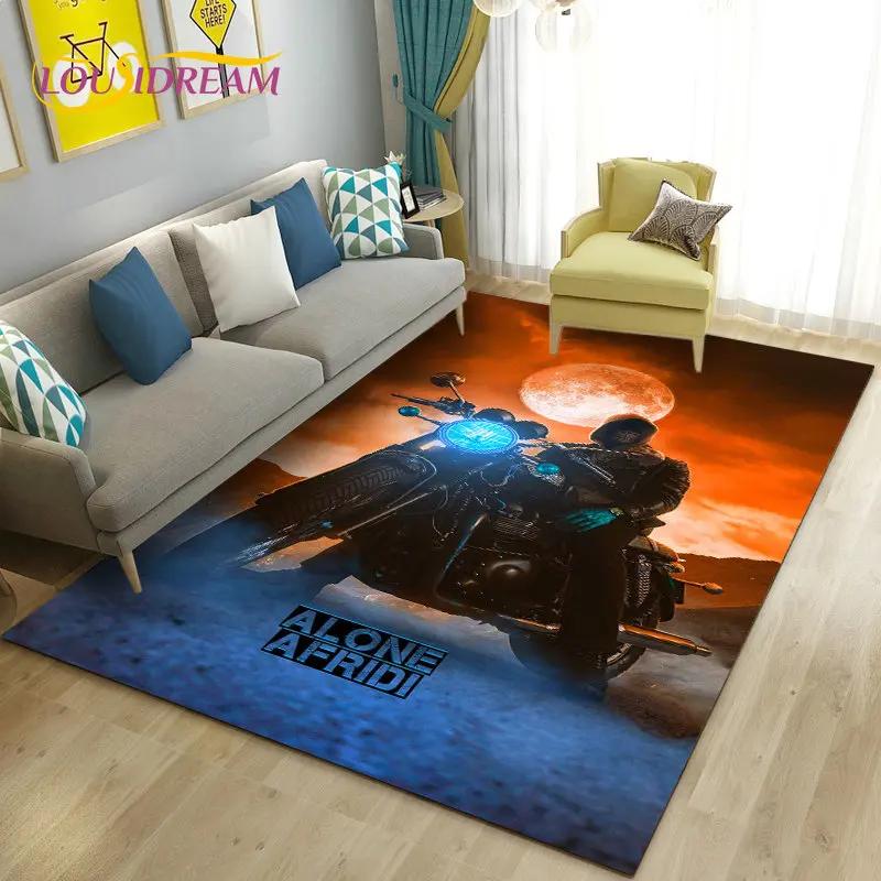 3D Retro Vintage Motorcycle Area Rug Large,Carpet Rug for Living Room Bedroom Sofa Decoration,Doormat Kitchen Non-slip Floor Mat