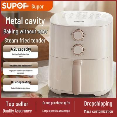 Supor 4.2L Air Fryer with Steam Tender Technology, Dual Knob Control, and 12 Preset Menus - Model KJ42D610.