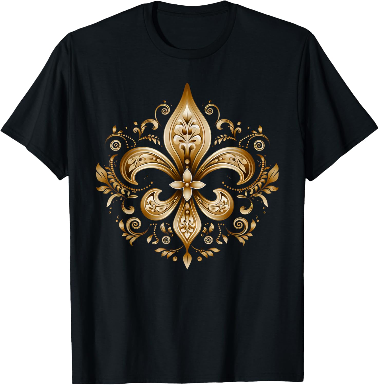 

Ornate Gold Fleur de Lis Graphic Print Cotton T-Shirt Casual Men s Short Sleeve Tee 4XL