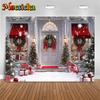 Mocsicka Christmas White House Backgrounds Photography Snow Family Party Photo Backdrops Red Bow Green Wreath Tree Decors Banner