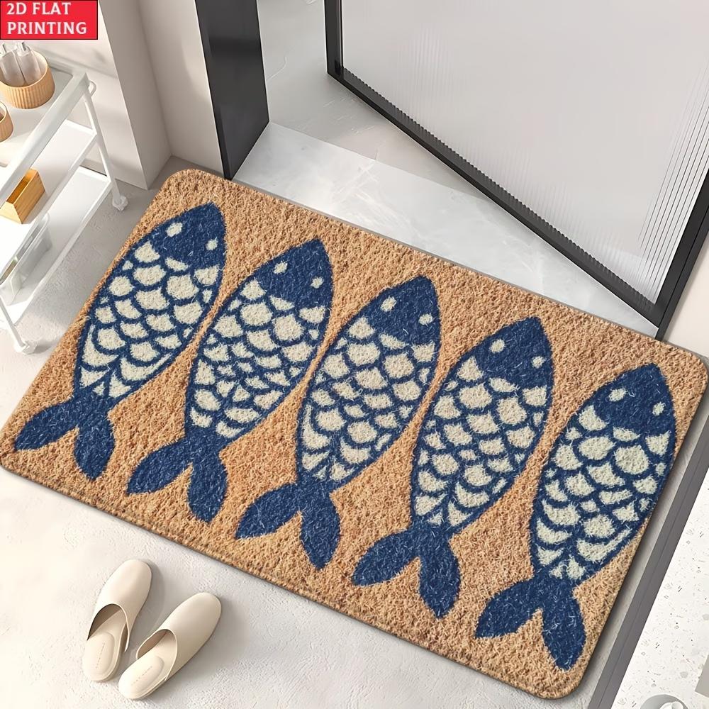 

Doormat Featuring a Design of Five Blue Fish Anti-Slip for Bathrooms Machine Washable Polyester, And Ideal for Entrances in Bedr 40x60CM