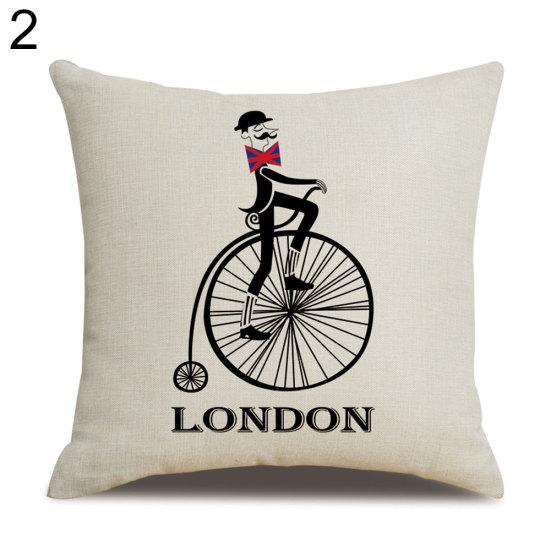 London Characters Flag Bus Linen Cushion Throw Pillow Cover Case Pillowcase
