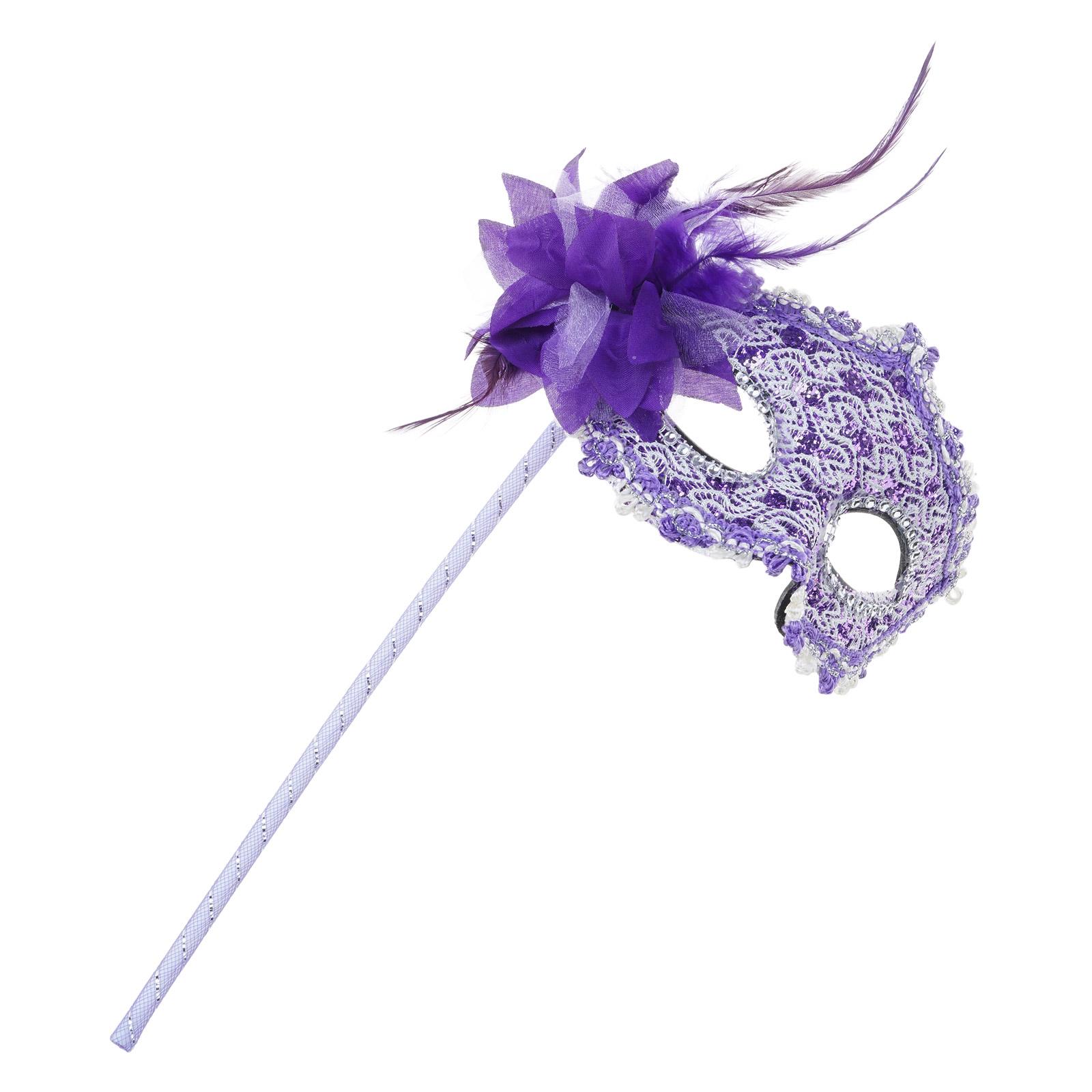 

Feathered Flower Masquerade Mask With Stick Masquerade Eye Mask for Women Masquerade Proms Halloween Cosplay Parties T10