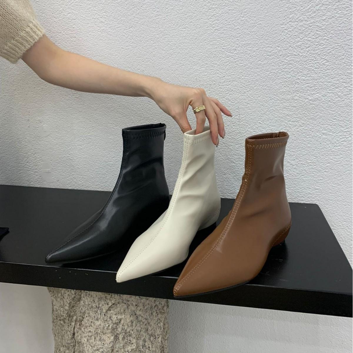 

2025 новая корейская версия заостренные комбинированные внутренний высокий танкетный каблук низкий голенище задняя молния челси мартин ботильоны 39 бежевый