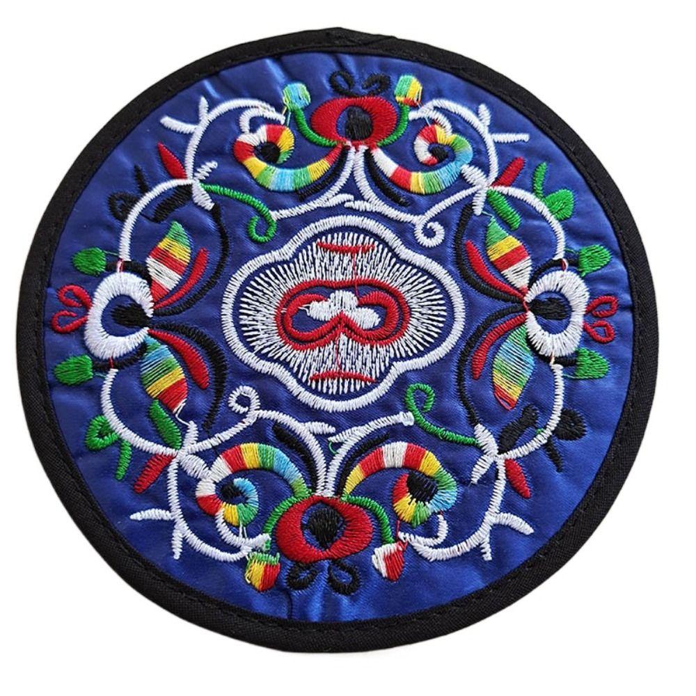 Vintage Embroidery Round Coasters Ethnic Floral Teacup Insulation Pads Placemats Anti-Skid Dining Table Mat