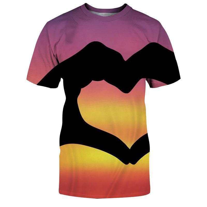 Summer New Love 3D Printed Men's and Women's Short Sleeves Loose and Slim Half Sleeve Shirt