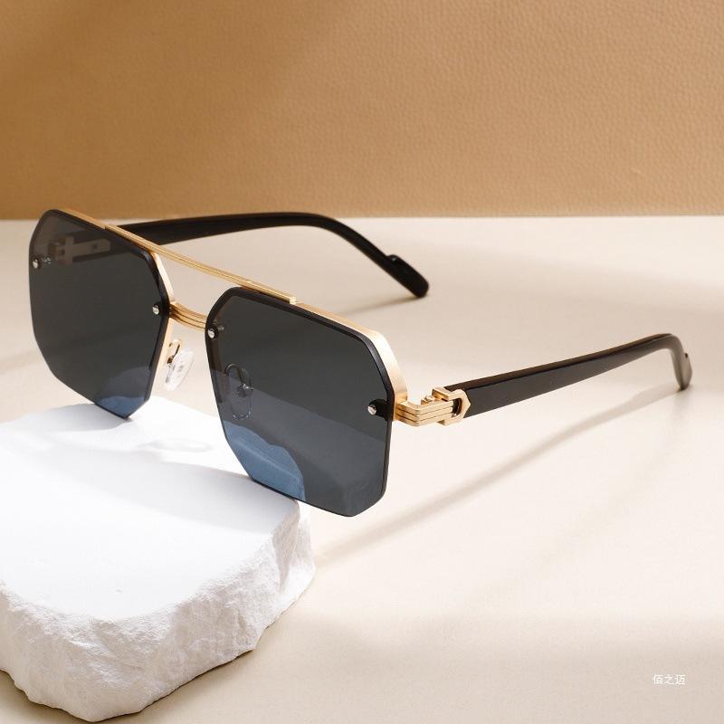 New Metal Half Frame Sunglasses Men Oversized Pilot Design Sun Glasses Women Outdoor Driving Sunshade Eyewear Uv400 Eyeglass