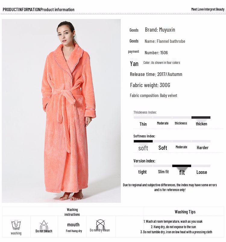 Extended Length Coral Fleece Bathrobe and Pajama Set for Men and Women - Plush, Thickened, Perfect for Winter and Autumn