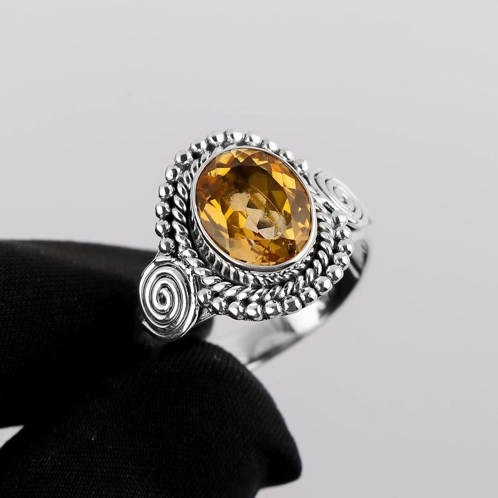 Citrine Natural Gemstone Handmade Designer Ring, Solid 925 Sterling Silver Ring, Bohemian Ring, Silver Jewelry