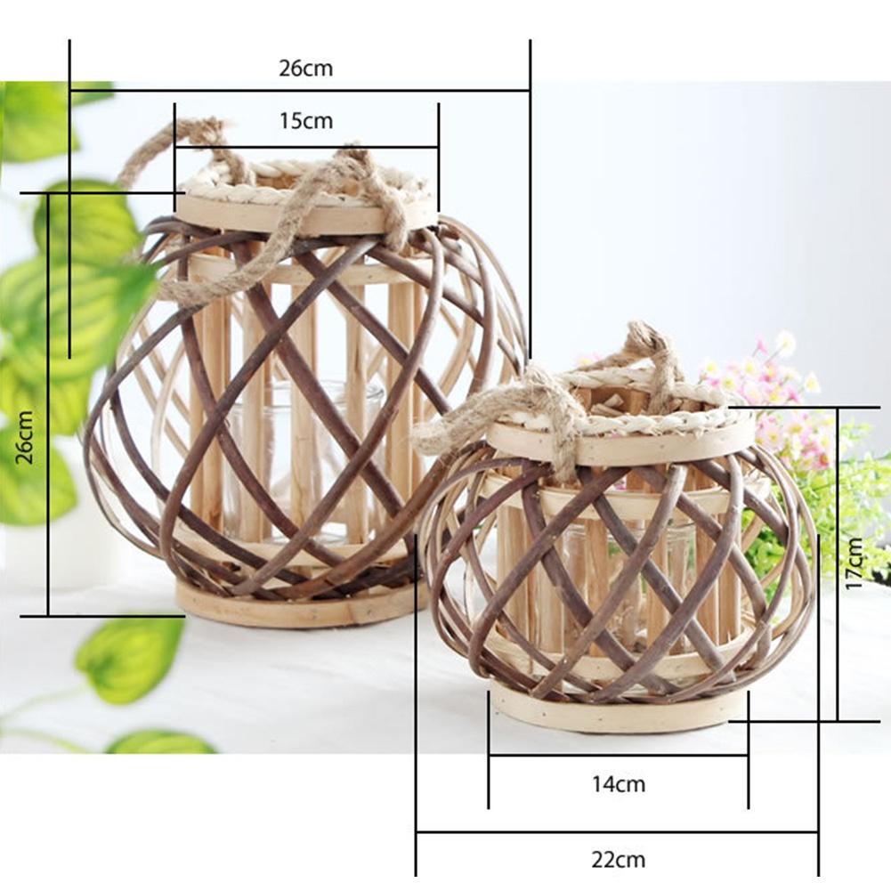 Rund Bröllop Vintage Trä Korgflätad Lykta Ljusstake Vardagsrum Värmeljushållare Hängande Vindtät Hantverk Festival Heminredning