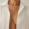 European and American Sense Y-shaped Fringed Necklace Women, Creative Color Double-layer Cross Pendant Collarbone Chain Necklace
