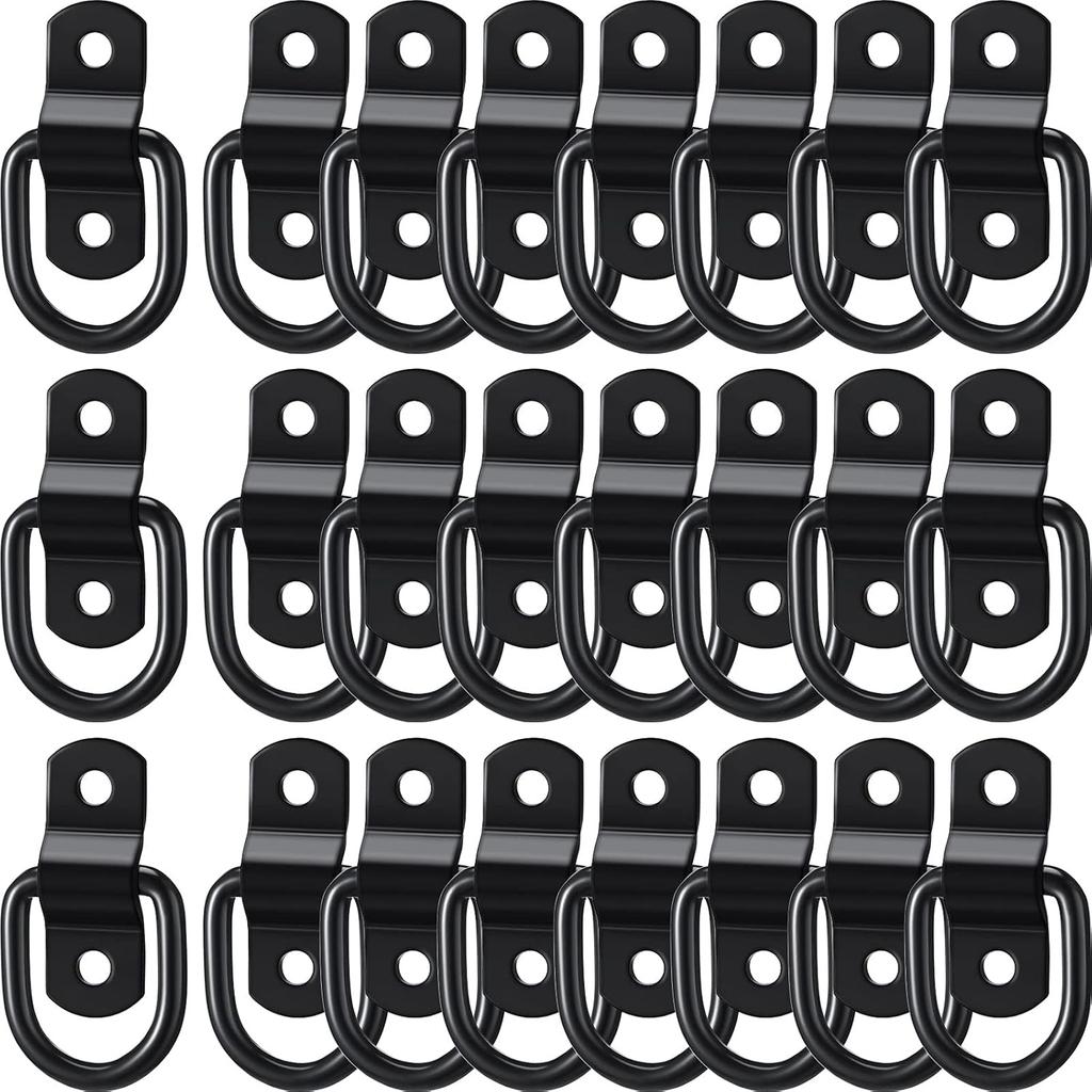 24Pcs Black Silver Galvanized Iron D-Ring Tie Down Anchors With Screws, Two-Hole Cargo Anchor Loops For Van Truck SUV Cabinet Cargo Securing