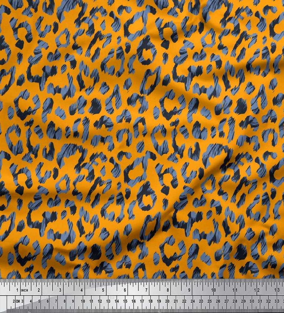 Soimoi Japan Crepe Satin Fabric Leopard Animal Skin Printed Craft Fabric by the metre 42 Inch
