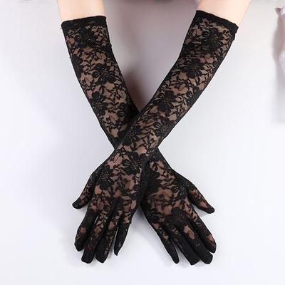 1 Paar Elegante Damen Lange Spitzenhandschuhe Hochzeit Sexy Mesh Tüll Vollfingerhandschuh Elastizität Fäustlinge Armwärmer Kleid Zubehör