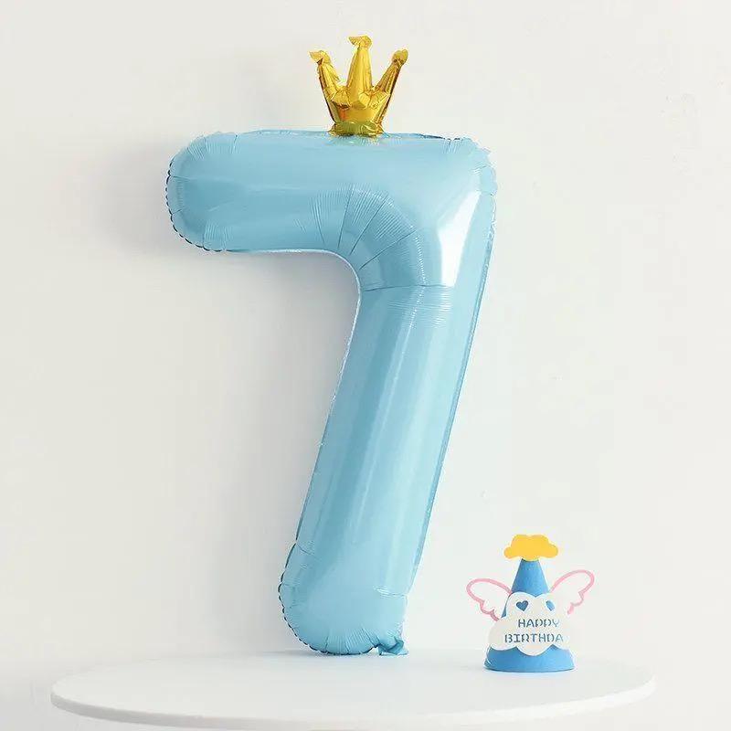Gradient Color Crown Number Balloon Pillar, 32-40 Inch, First Birthday Party Decoration