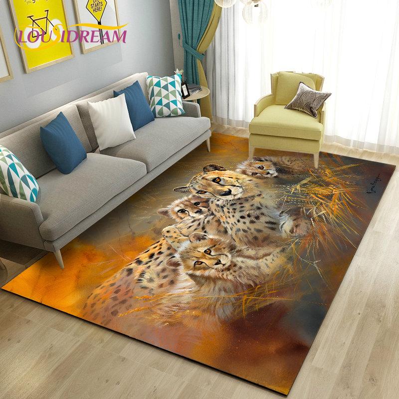 3D White Tiger Lion Leopard Wolf Area Rug,Carpet Rug for Living Room Bedroom Sofa Doormat Decoration,Kid Play Non-slip Floor Mat